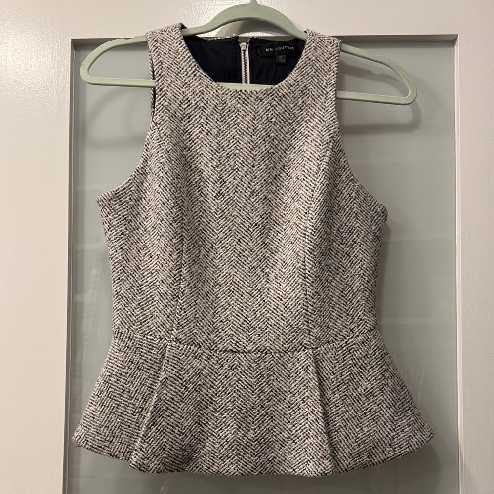 MM Couture Black and White Textured Peplum Top M